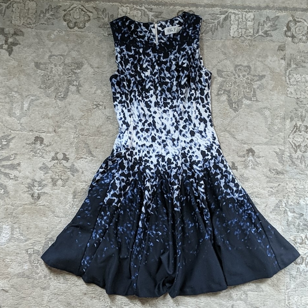 Navy blue and white fit and flare dress